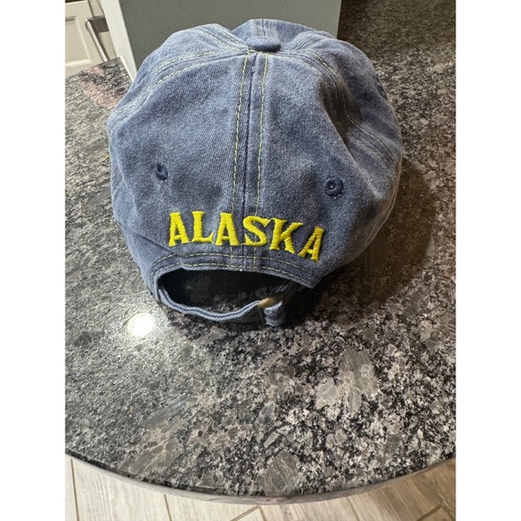 Alaska The Last Frontier Patch Denim Baseball Cap Yellow Embroidery Adjustable - Picture 3 of 6